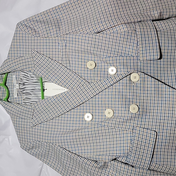 Nwt Veronica Beard Empire Dickey Jacket Blazer Plaid Houndstooth Blue Tan - Picture 10 of 10